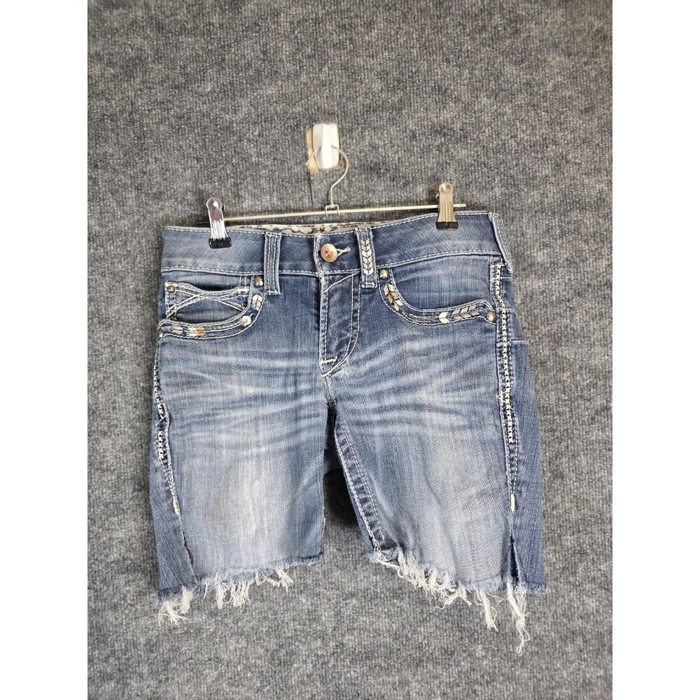 Ariat REAL Denim Shorts Womens 26R Blue Distressed Cut Off Frayed Western - Picture 1 of 10